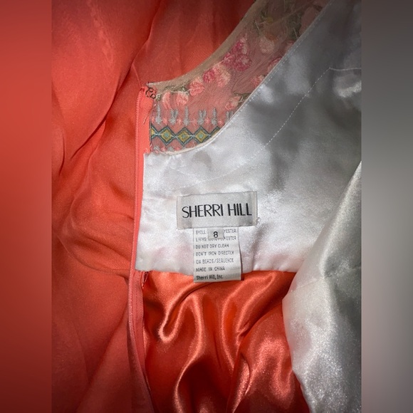 Sherri Hill Dress - Floral Embroidery + Coral Skirt - Picture 7 of 9